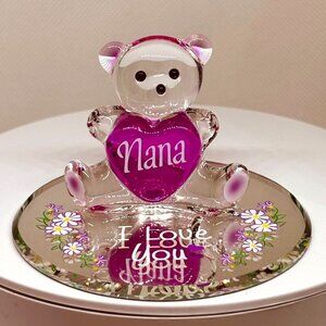 Love You Nana Bear Glass Figurine Grandma Gift Decor